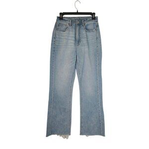 American Eagle Straight Leg Jeans Women Size 4 Blue Light Wash Raw Hem Denim